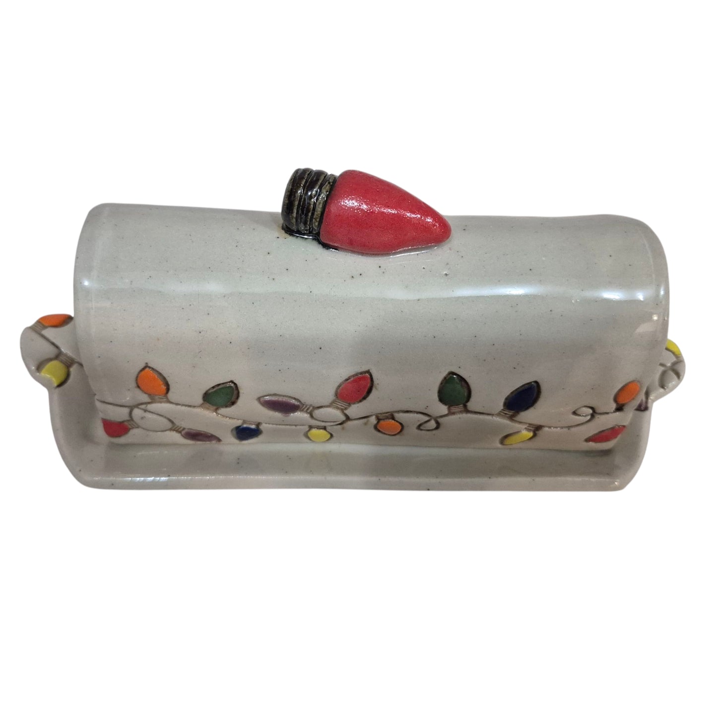 Christmas lights butter dish