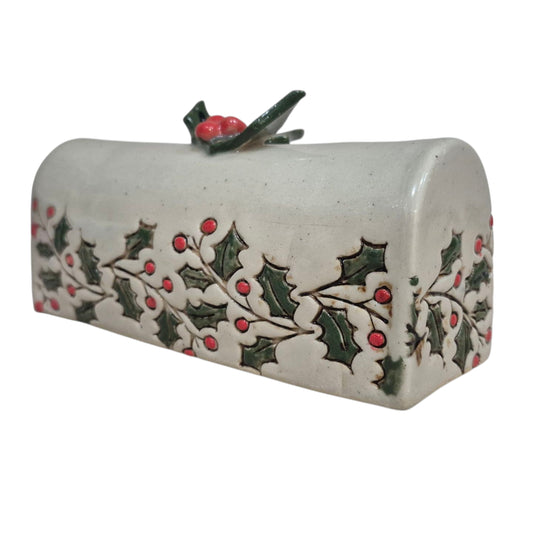 Christmas holly berry butter dish