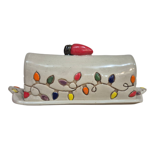 Christmas lights butter dish