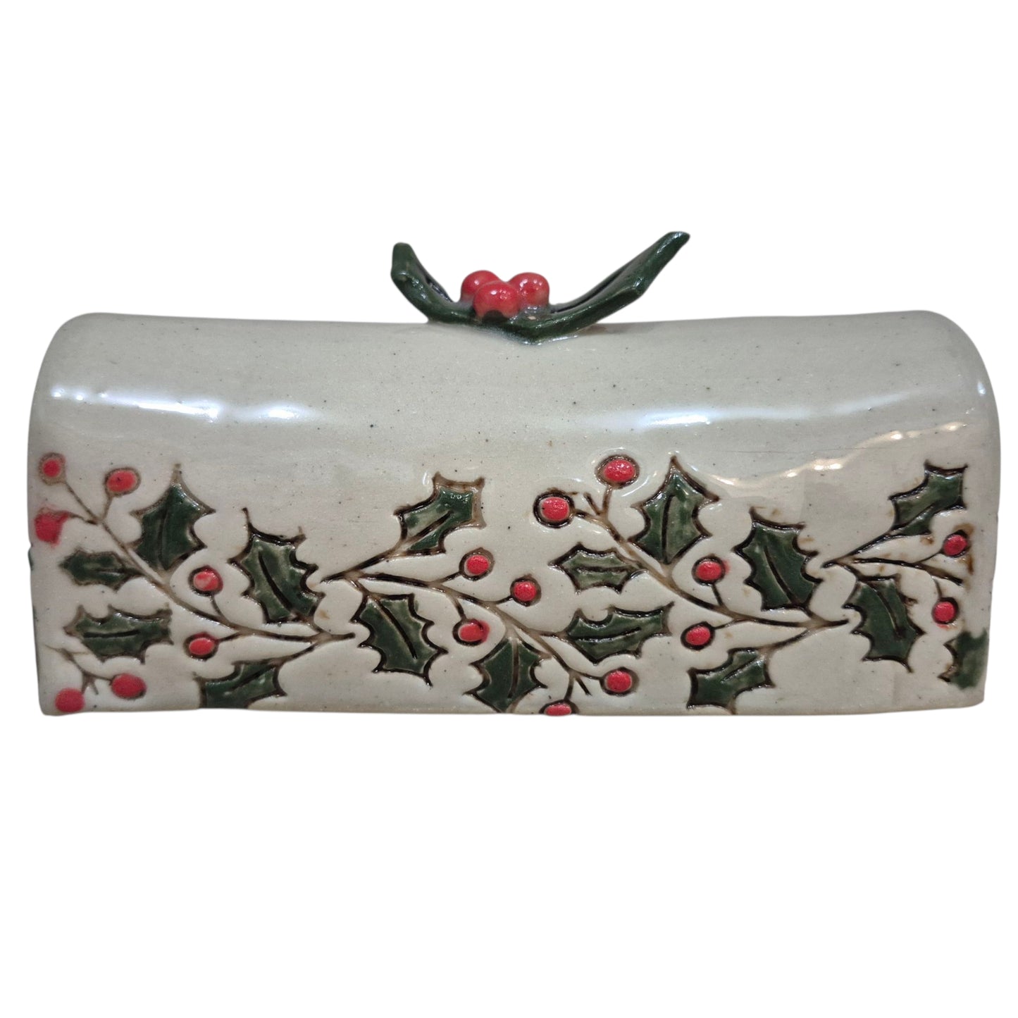 Christmas holly berry butter dish