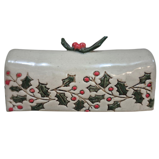 Christmas holly berry butter dish