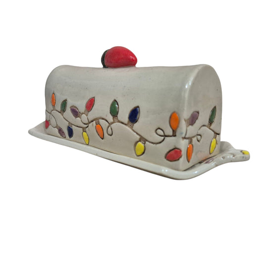 Christmas lights butter dish