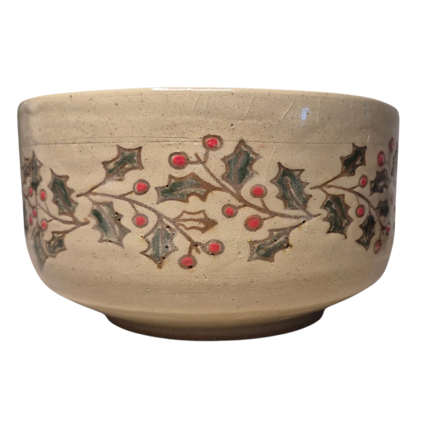 Handmade Handpainted Christmas Holly Serving Bowl